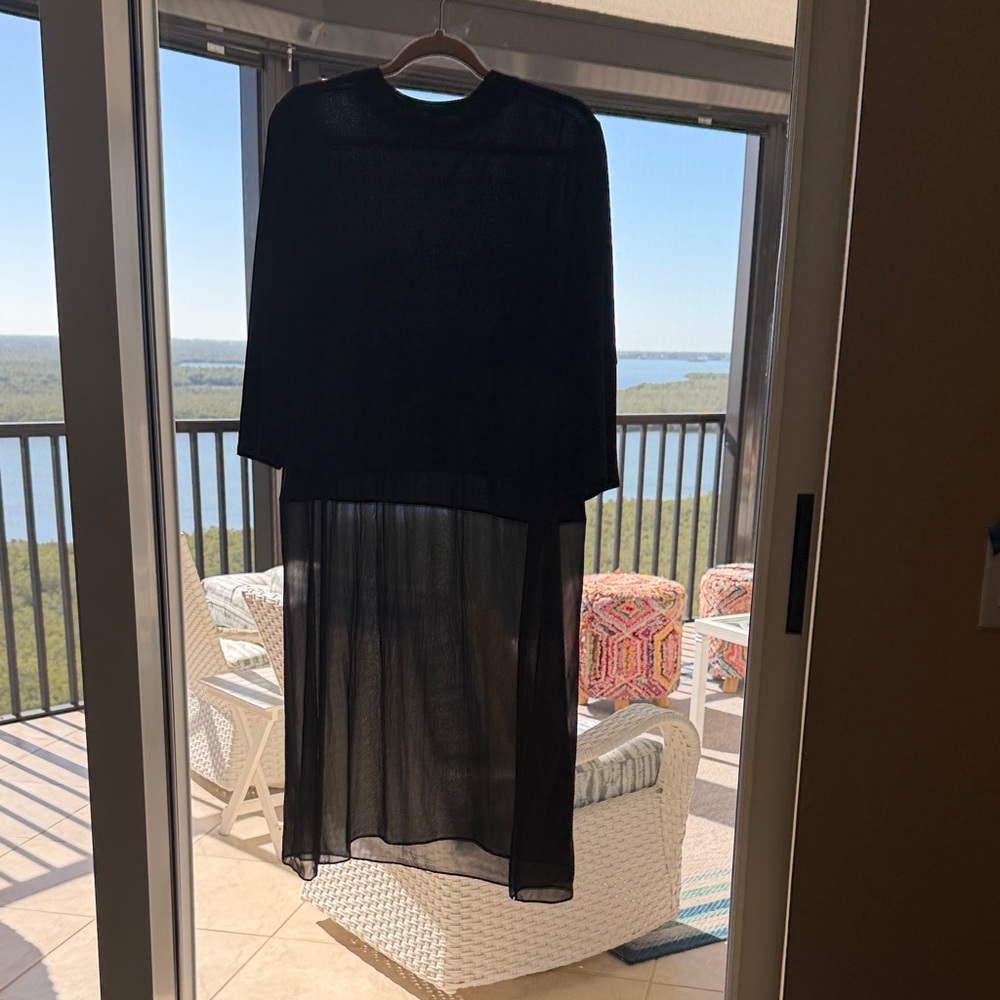 Eileen Fisher Mick Neck Black Tunic Top